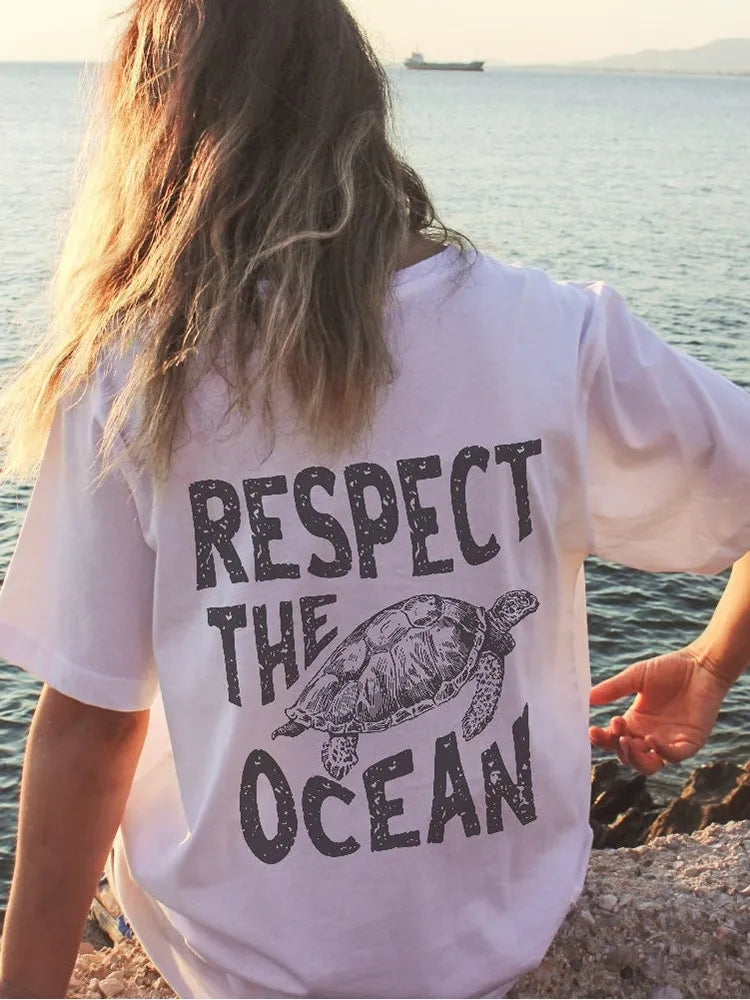 Respect Turtle Print Short Sleeve T-shirt