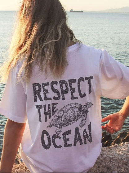 Respect Turtle Print Short Sleeve T-shirt