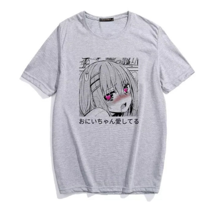 Cute Anime Sweet Girl Cartoon Short Sleeve T-shirt Print Punk Goth Loose Aesthetic Casual Summer E-Girl Kawaii Korean Japanese Harajuku
