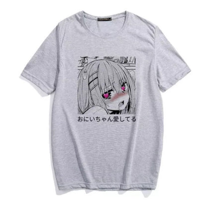 Cute Anime Sweet Girl Cartoon Short Sleeve T-shirt Print Punk Goth Loose Aesthetic Casual Summer E-Girl Kawaii Korean Japanese Harajuku