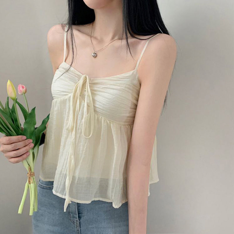 Yellow Double Layer Lace Up Top