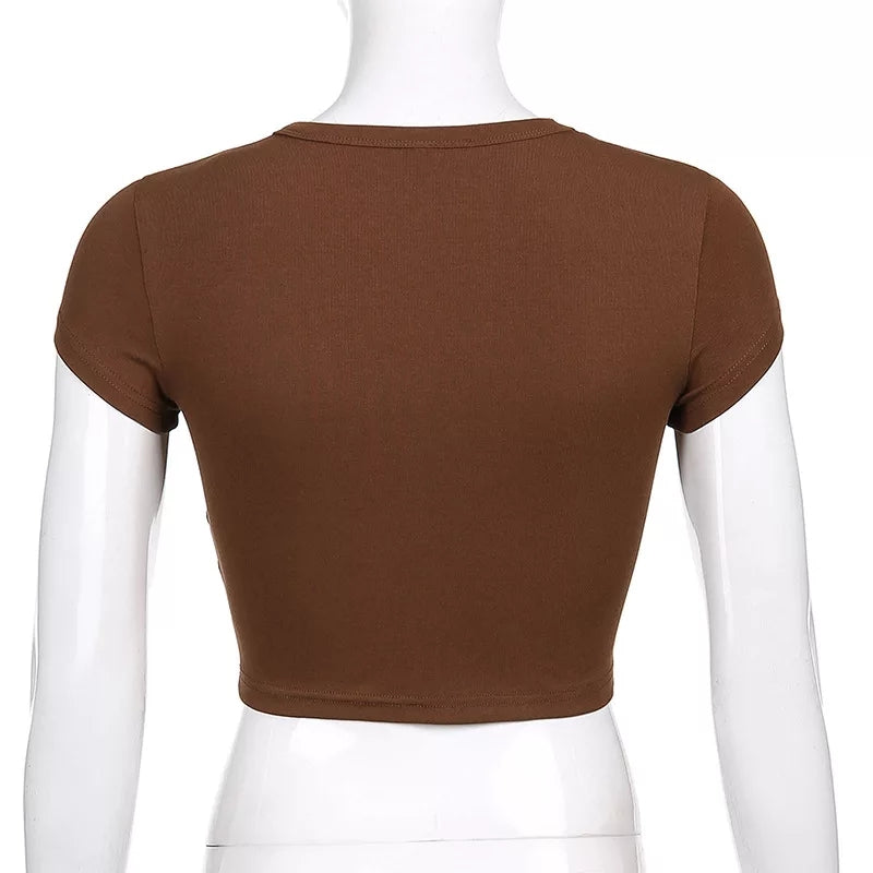 Brown Japanese Anime Cartoon Print Crop Top