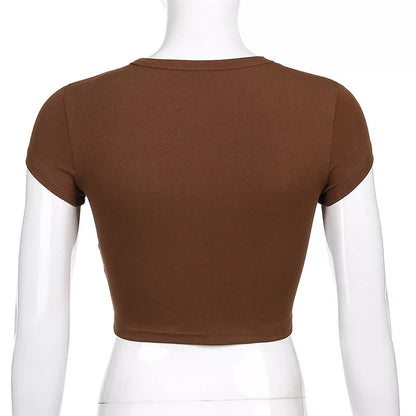 Brown Japanese Anime Cartoon Print Crop Top