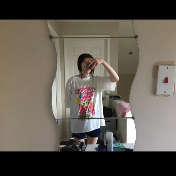 Cute Anime Girl Cartoon Graphic Print Retro Vintage White Oversize T- Shirt Top Aesthetic Casual Summer E-Girl Kawaii Korean Japanese Harajuku