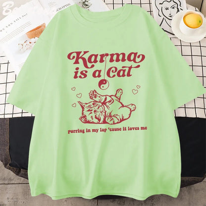 Karma Cat Print Short Sleeve T-shirt