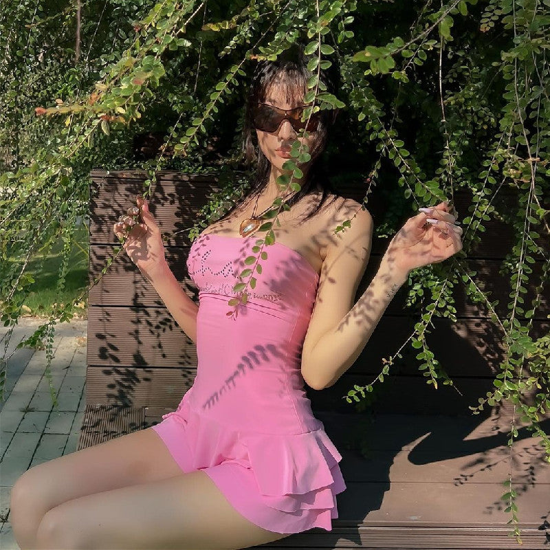 Pink Coquette Tiered Strapless Mini Dress