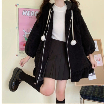 Cute Fluffy Rabbit Ear Oversized Long Sleeve Pullover Hoodie Sweatshirt E-Girl Kawaii Korean Japanese Harajuku
