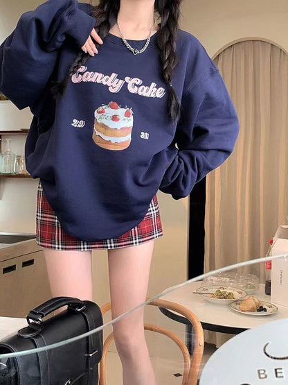 Blue Cake Graphic Print Sweatshirt