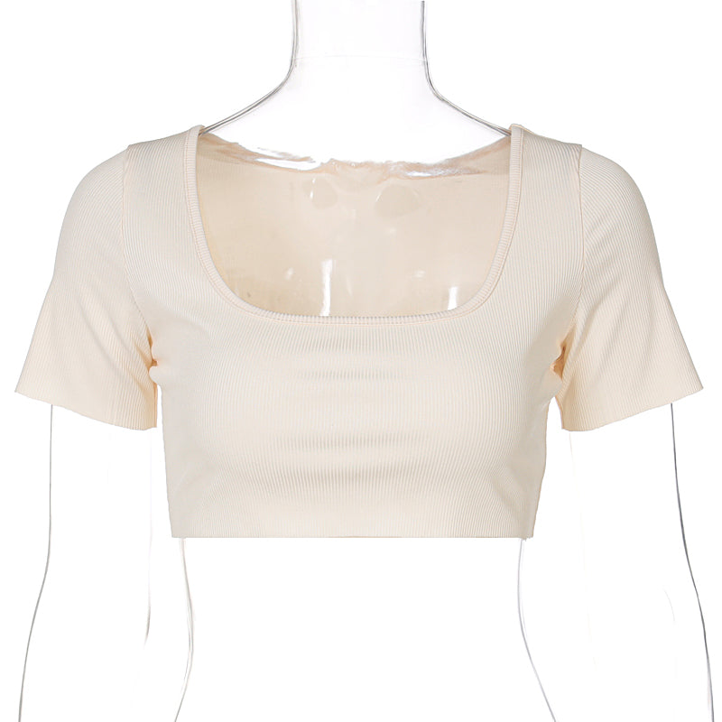Beige Square Neck Crop Top