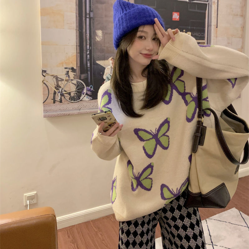 Butterfly Print Loose Sweater
