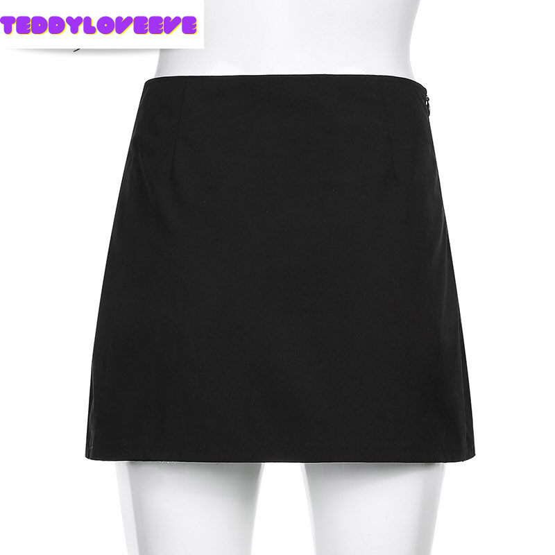Cute Sexy Plaid Patchwork Safety Pins Black A-Line Mini High Waisted Skirt Goth Punk Club E-Girl Kawaii Korean Japanese Harajuku Streetwear