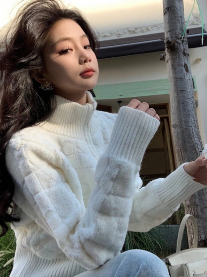 White Turtleneck Zipper Sweater