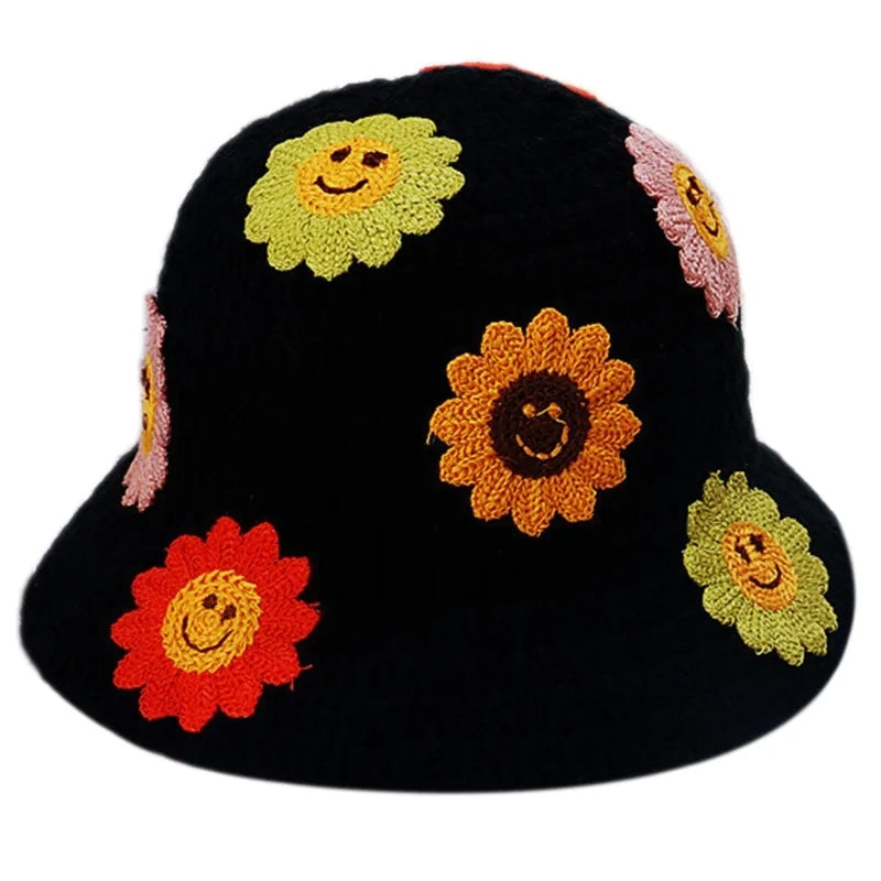 Flower Knit Bucket Hat
