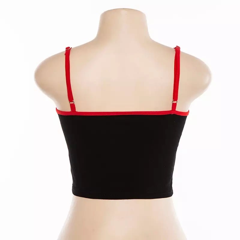 Sexy Devil Cartoon Print Graphic Summer Tank Camisole Spaghetti Strap Patchwork Crop Top E-Girl Kawaii Korean Japanese Harajuku Retro Streetwear