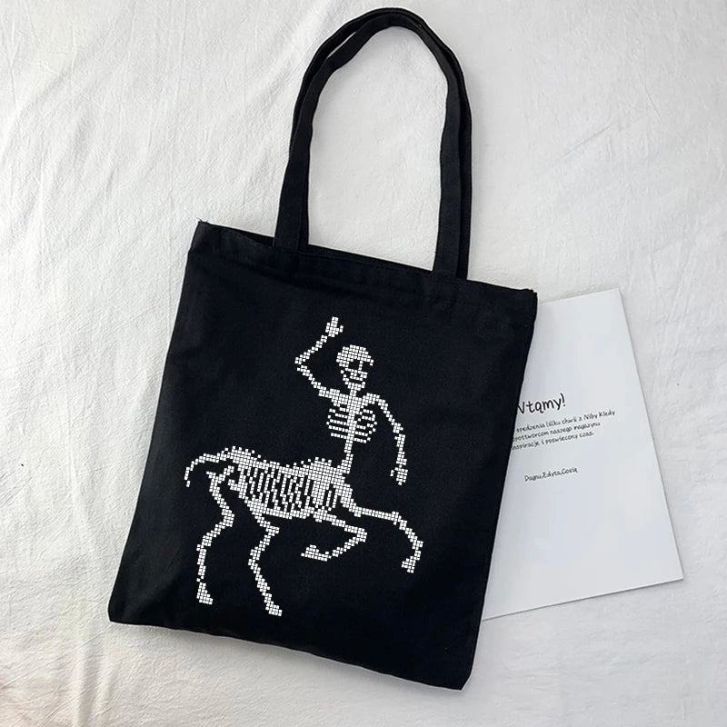 Cute Skeleton Skull Butterfly Wing Print Shoulder Bag Canvas Eco Tote Aesthetic Casual Summer E-Girl Kawaii Korean Japanese Harajuku