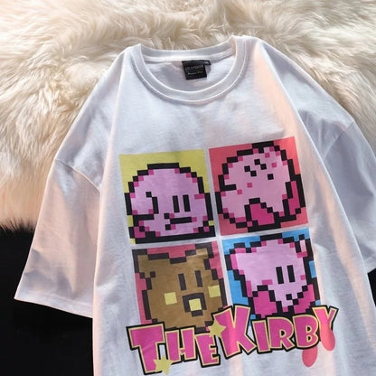 Japanese Anime Pixel Cartoon Print Oversized Short Sleeve T-shirt