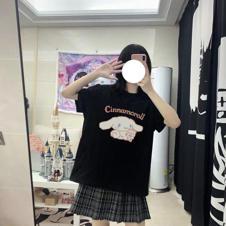 Cute Anime Cartoon Print Loose Oversize Short Sleeve Short T-shirt Top Causal Summer E-Girl Kawaii Korean Japanese Harajuku Streetwear