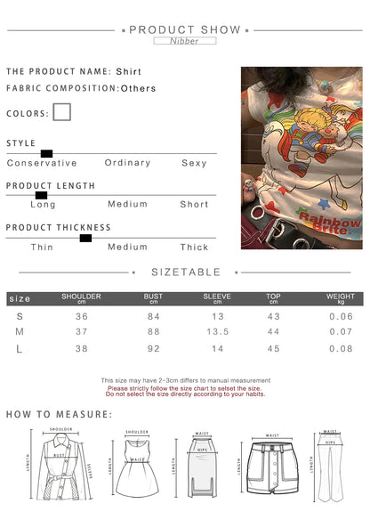Cute Sexy White Unicorn Rainbow Cartoon Crop Top T-shirt Tee Short Sleeve Shirt E-Girl Kawaii Korean Japanese Harajuku Retro Streetwear