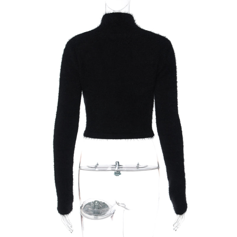 Black Fluffy Pumpkin Turtleneck Sweater