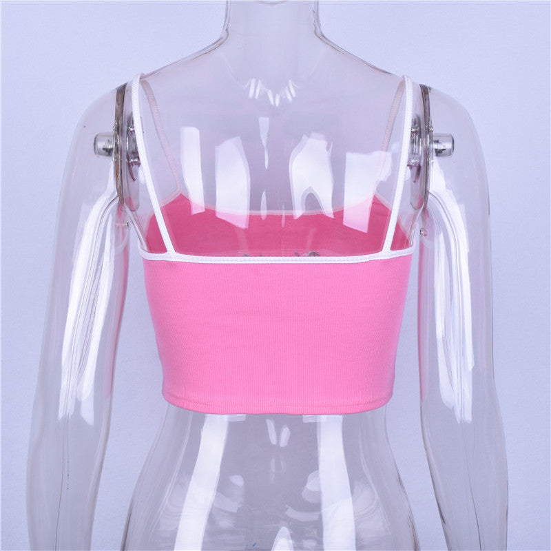 Sexy Pink Babygirl Letter Embroidery Spaghetti Strap Patchwork Crop Top Summer T-shirt E-Girl Kawaii Korean Japanese Harajuku Retro Streetwear Fashion