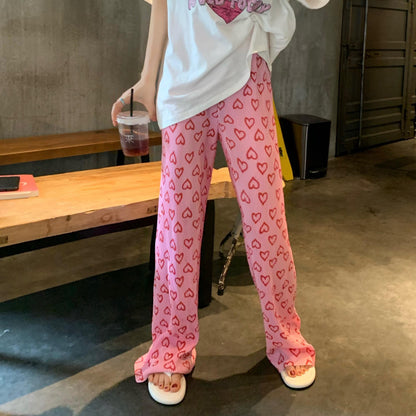 Pink Heart Print Trousers