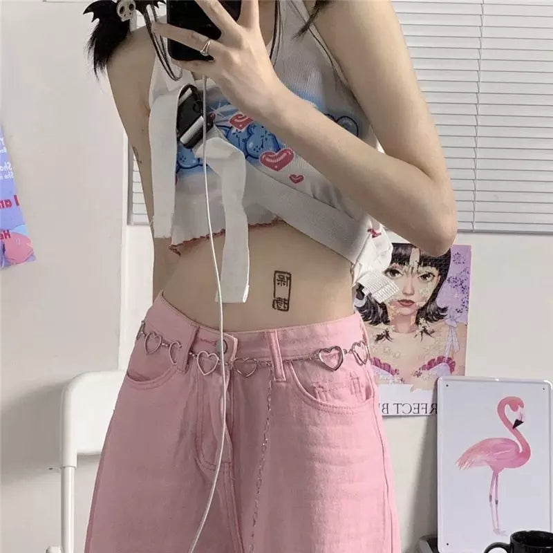 Cute Pink Baggy Oversized Loose Low Rise Wide Leg Denim Pants Trousers Aesthetic Casual Summer E-Girl Kawaii Korean Japanese Harajuku