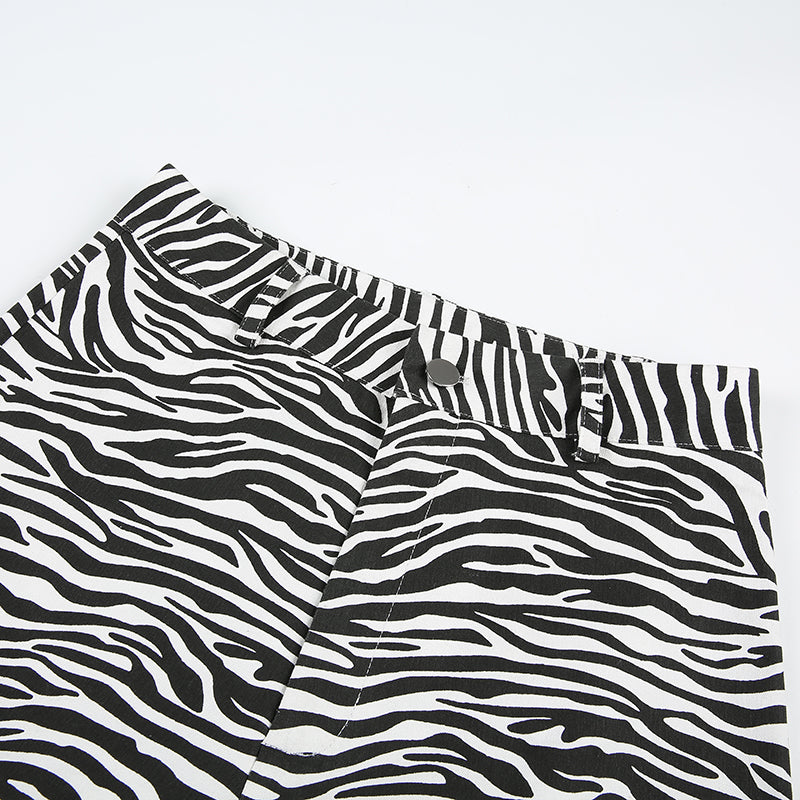 Cute Zebra Animal Print Elegant Pant High Waisted Trouser Bottoms T E-Girl Kawaii Korean Japanese Harajuku Chinese Retro Streetwear Aesthetic