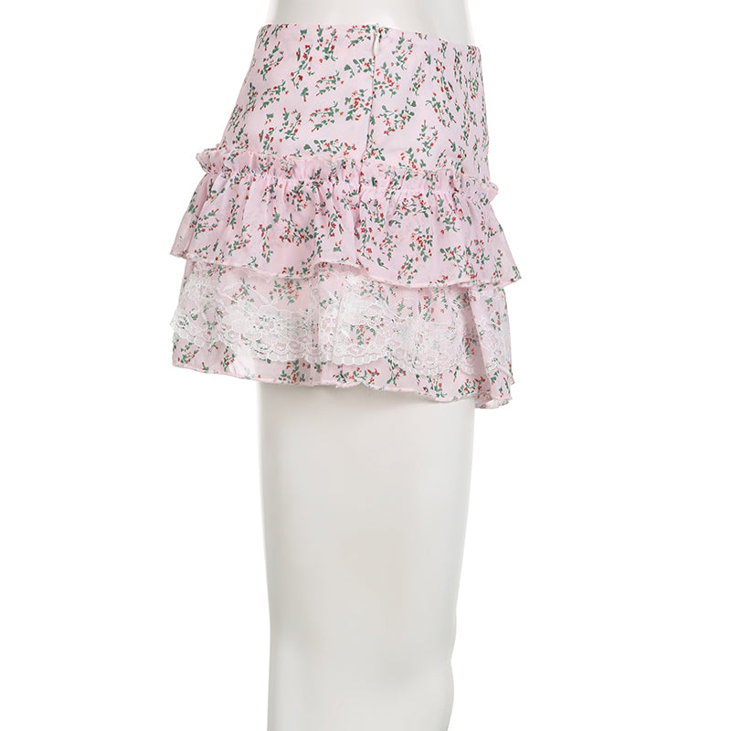 Floral Lace A-Line Chiffon Mini Skirt