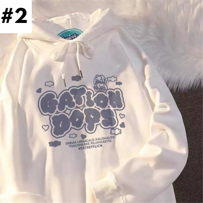 Japanese Anime Dog Print Oversized Hoodie