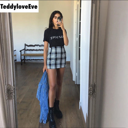 Cute Vintage Plaid Checkered High Waisted Mini Skirt E-Girl Kawaii Korean Japanese Harajuku Chinese Retro Streetwear Aesthetic