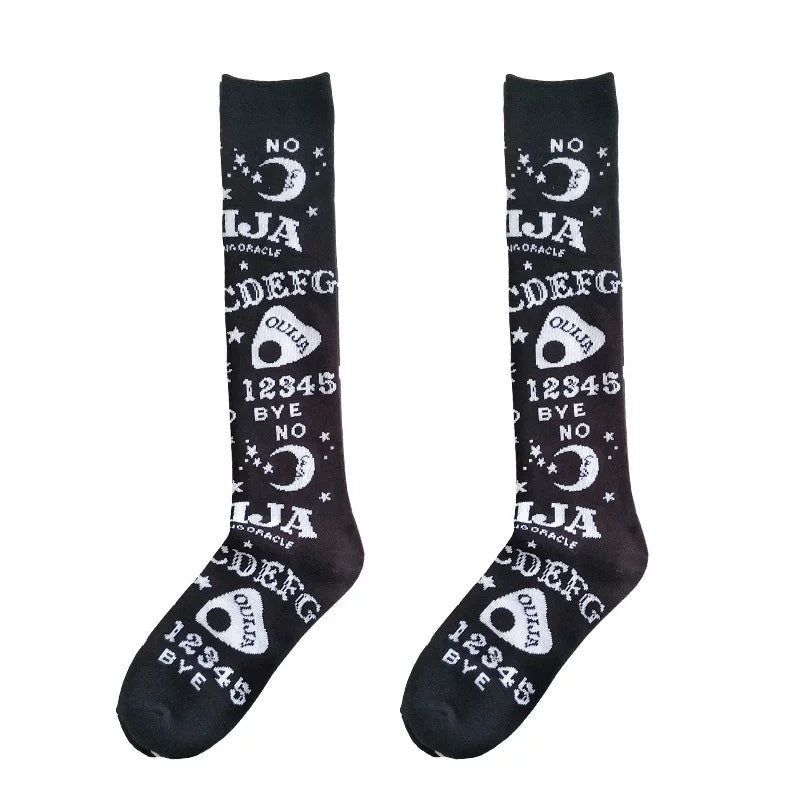 Cute Black Ouija Board Magic Star Moon Print Socks Punk Goth Aesthetic Casual E-Girl Kawaii Korean Japanese Harajuku
