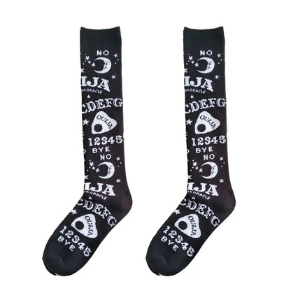 Cute Black Ouija Board Magic Star Moon Print Socks Punk Goth Aesthetic Casual E-Girl Kawaii Korean Japanese Harajuku
