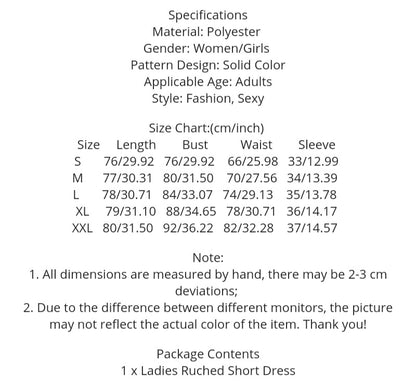 White Puff Sleeve Drawstring Ruched Mini Dress