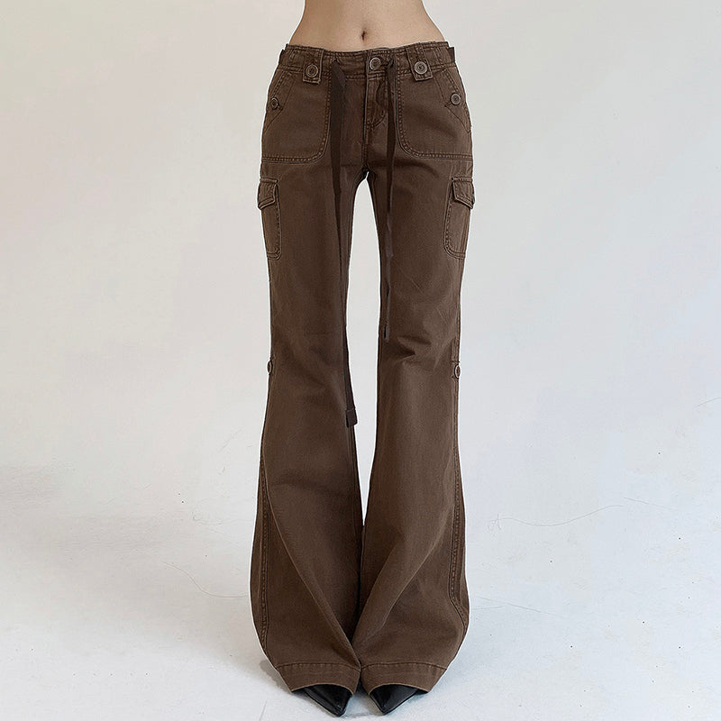 Brown Flare Boot Cut High Waist Trousers