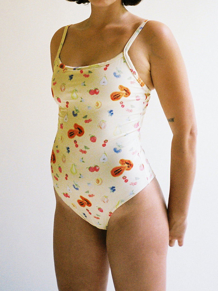 Vintage Floral Fruit Print One Piece Swimsuit