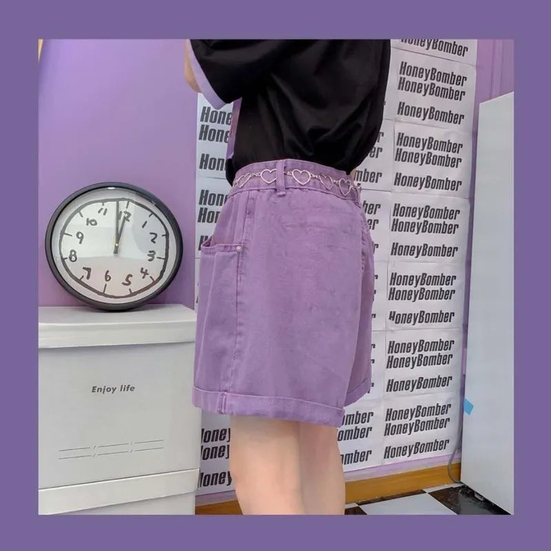 Purple Denim Shorts