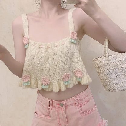 Sweet Floral Knit Vest Tank Top