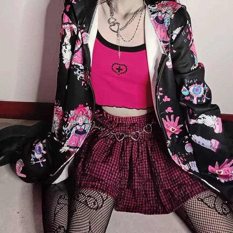 Cute Cross Pastel Sleeveless Crop Top Camisole Tank Goth Punk Aesthetic Casual E-Girl Kawaii Korean Japanese Harajuku