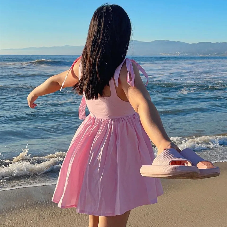 Pink Bow Tie Up Mini Dress