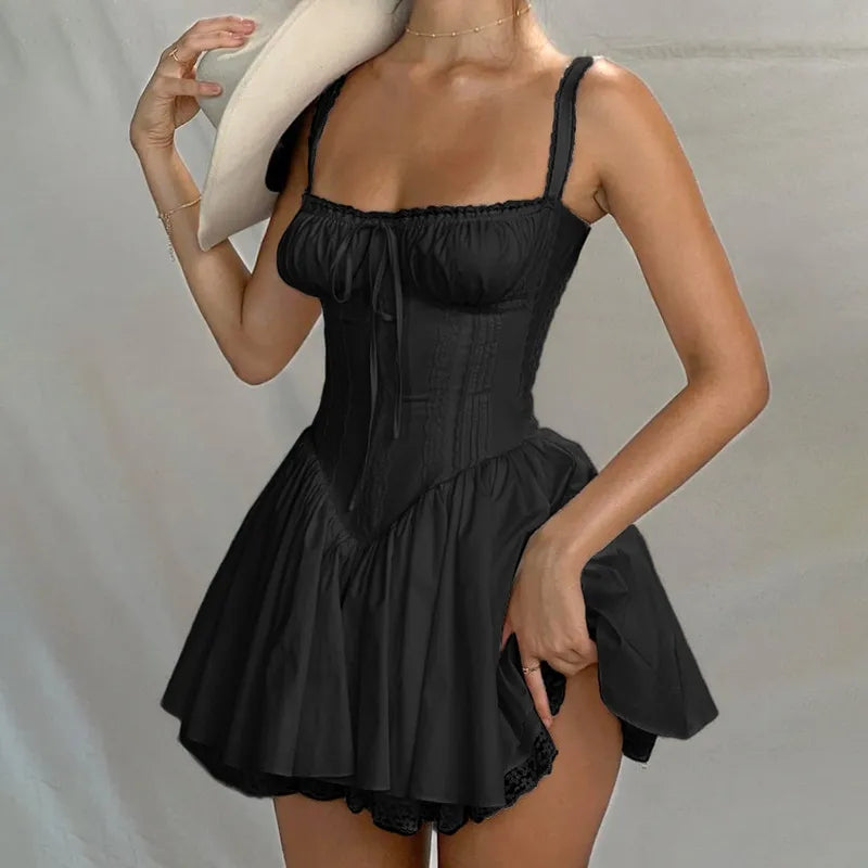 White Lace Panel A-Line Corset Dress
