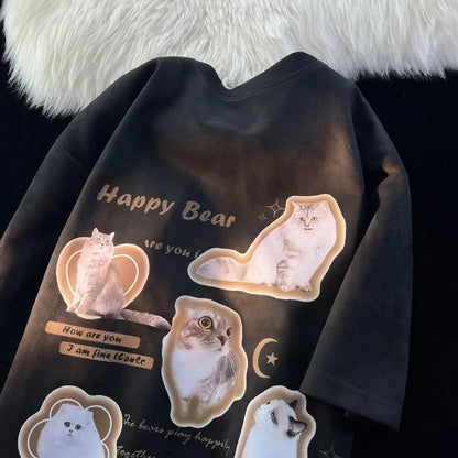 Cat Print Short Sleeve T-shirt