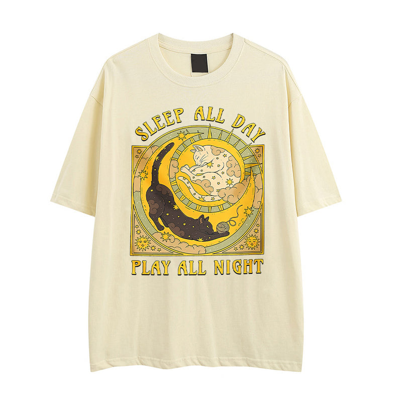 Cat Tarrot Card Print Short Sleeve T-shirt