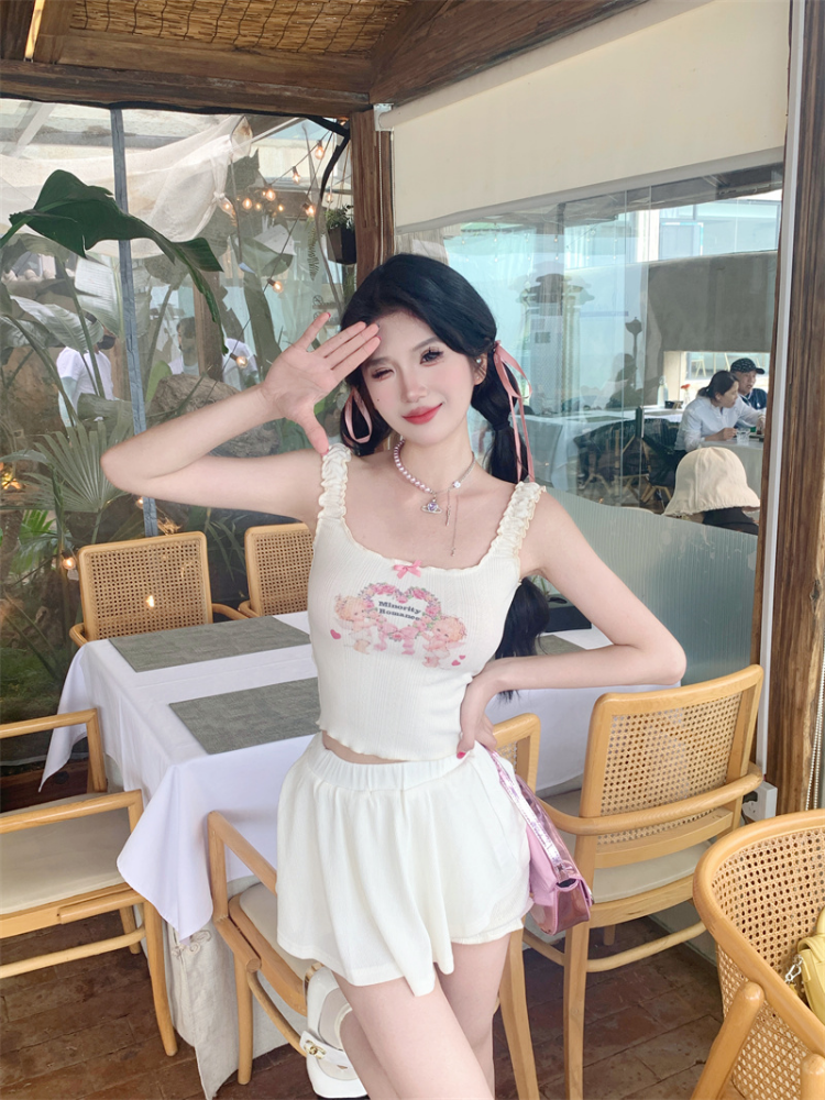Beige Angel Cupid Bow Print Camisole