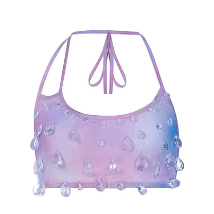 Droplet Crystal Transparent Halter Top