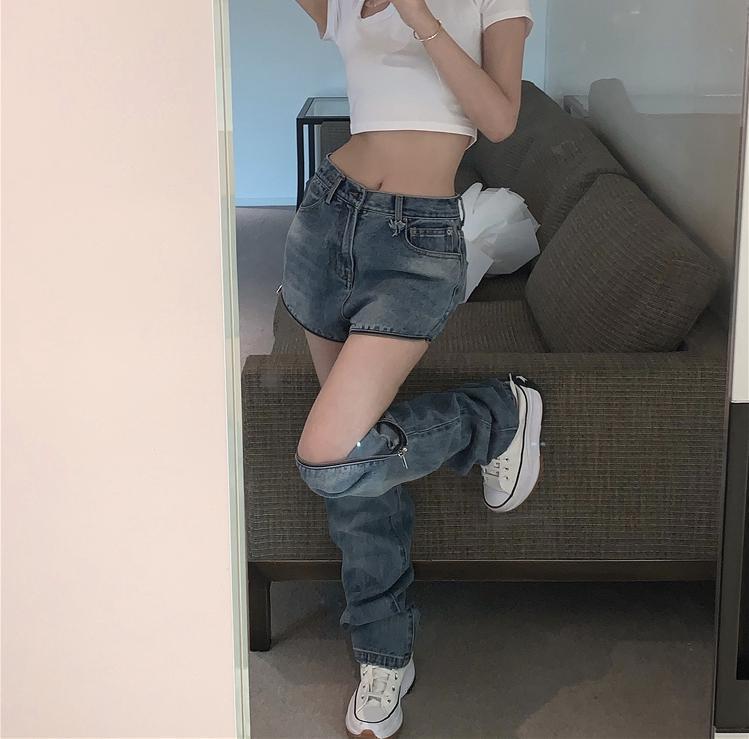 Zipper High Waist Denim Jeans