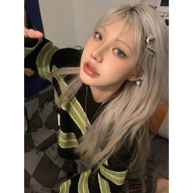 Green & Black Cropped Sweater