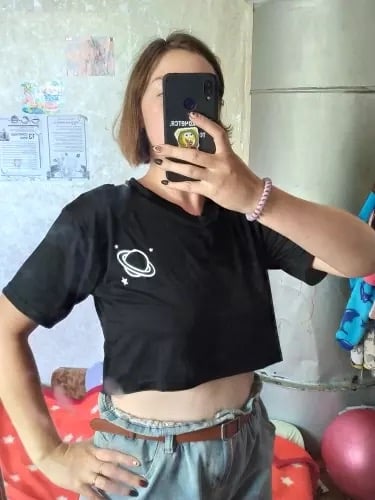 Black Planet Star Print Casual Summer Crop Top Short Sleeve Tee Shirt T-shirt Top E-Girl Kawaii Korean Japanese Harajuku Streetwear