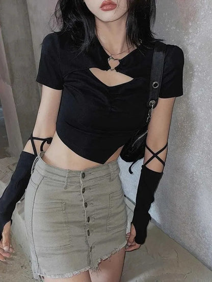 Heart Hollow Out Short Sleeve Shirt