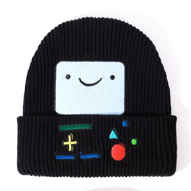 Cute BMO Game Boy Cartoon Embroidery Beanie Knit Winter Cap Hat Unisex Aesthetic Casual Summer E-Girl Kawaii Korean Japanese Harajuku