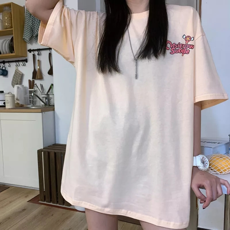 Cute Sakura Card Captor Anime Short Sleeve Shirt Summer Aesthetic Casual E-Girl Kawaii Korean Japanese Harajuku